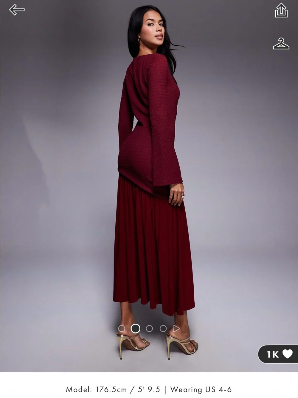 Sleeve-Detail Maxi Dress in Burgundy - Picture 2 of 4